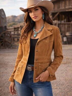 Vintage Women’s Suede Western Jacket in Camel